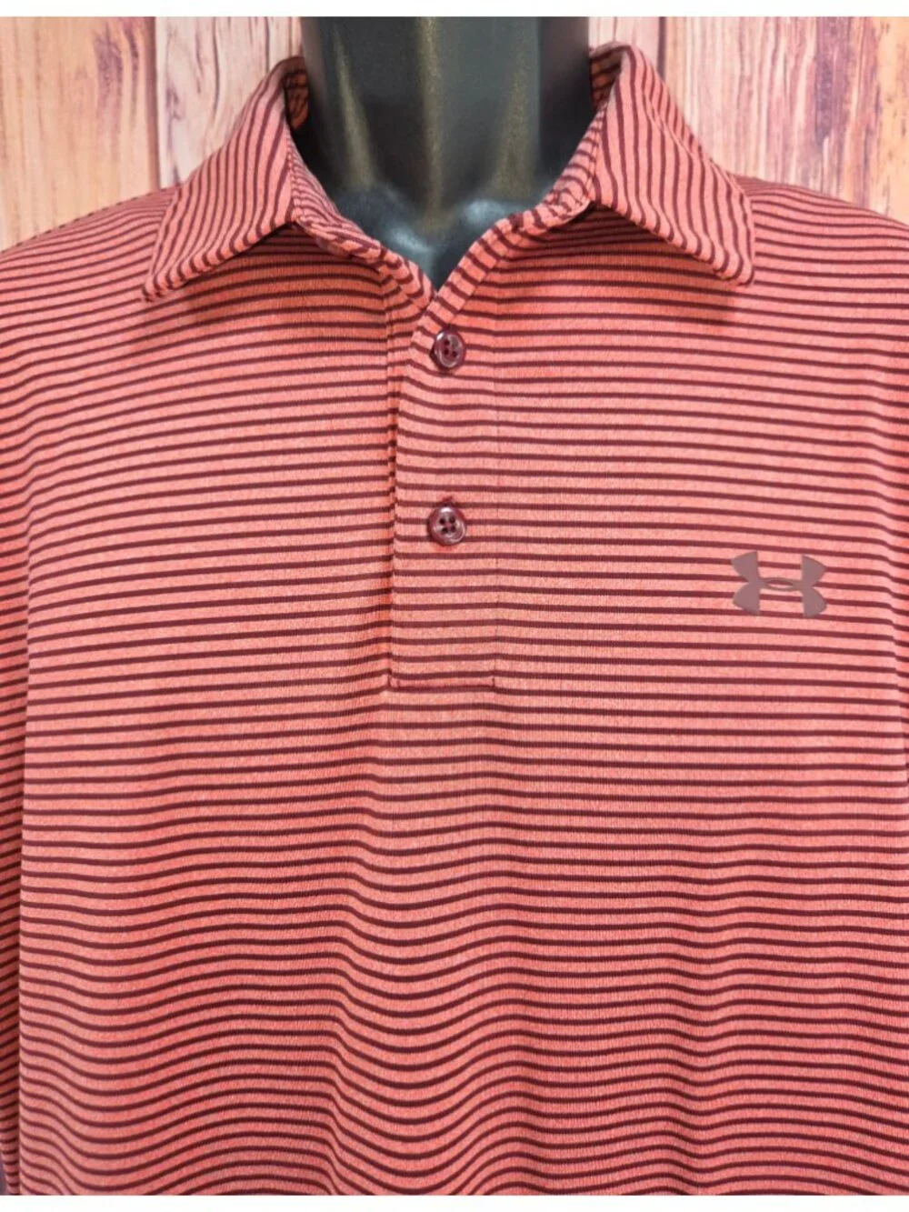 Under Armour Mens Loose Fit HeatGear Polo XL Red Striped Moisture Wicking